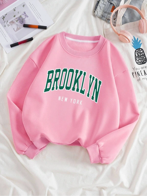 Letter Graphic Lined Sweatshirt Pembe