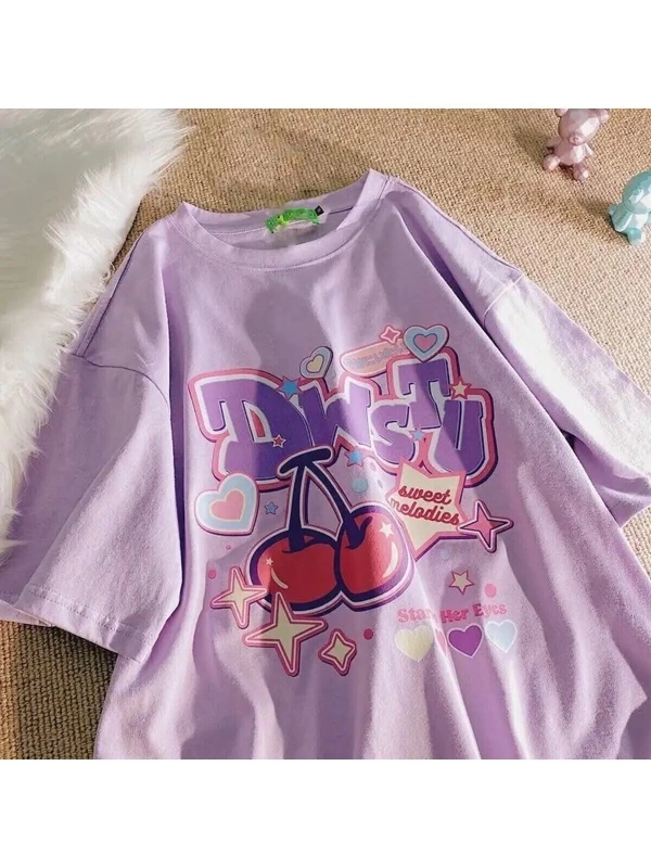 Lila Unisex Sweet Melodies Kiraz Tişört