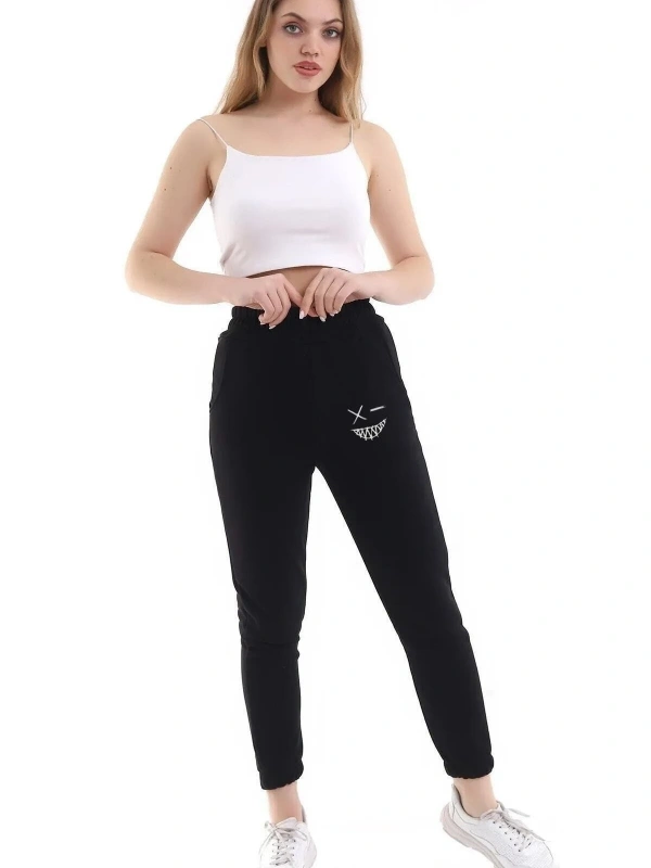 Lion Company Baskılı Siyah Paçası Lastikli Eşofman Unisex ESF01