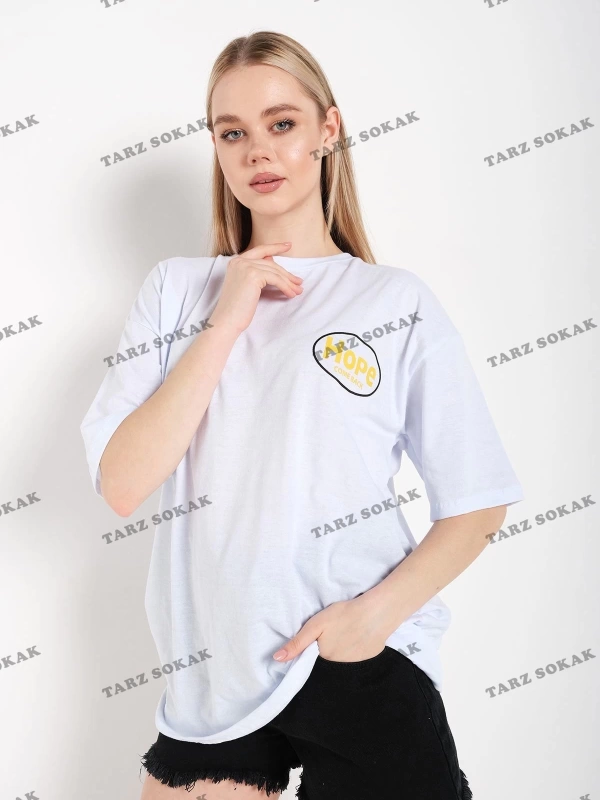 Logo Baskılı Beyaz Tişört