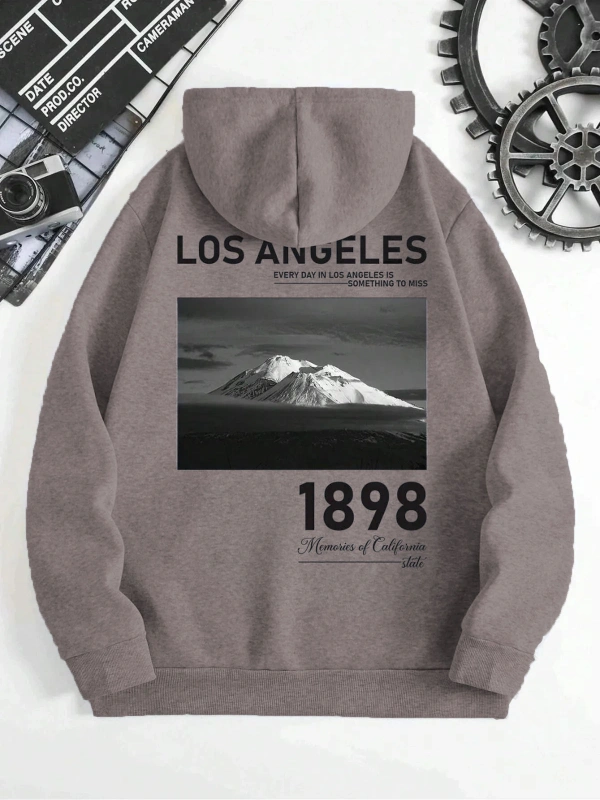 Los Angeles baskılı Üç İplik ünisex oversize Sweatshirt Füme