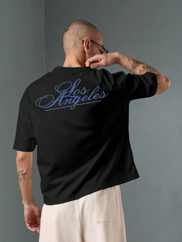 Los Angeles Casual Script T-Shirt Urban Streetwear Büyük Boy Rahat Üst Yaz Kaliforniya