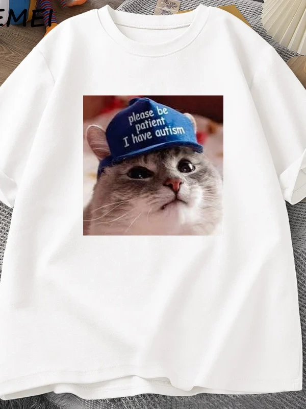 Lütfen sabırlı olun ben otizm kedi grafik T shirt erkek t-shirt adam giysileri kısa kollu pam 3054