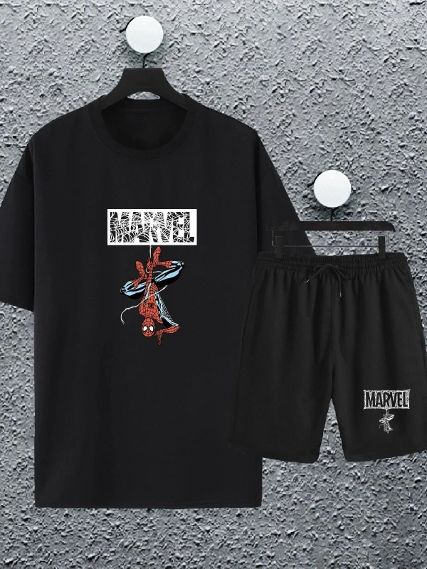 Macklin Unisex Kadın Erkek Marvel Spiderman Özel Karakter Baskılı Oversize Tshirt ve Şort