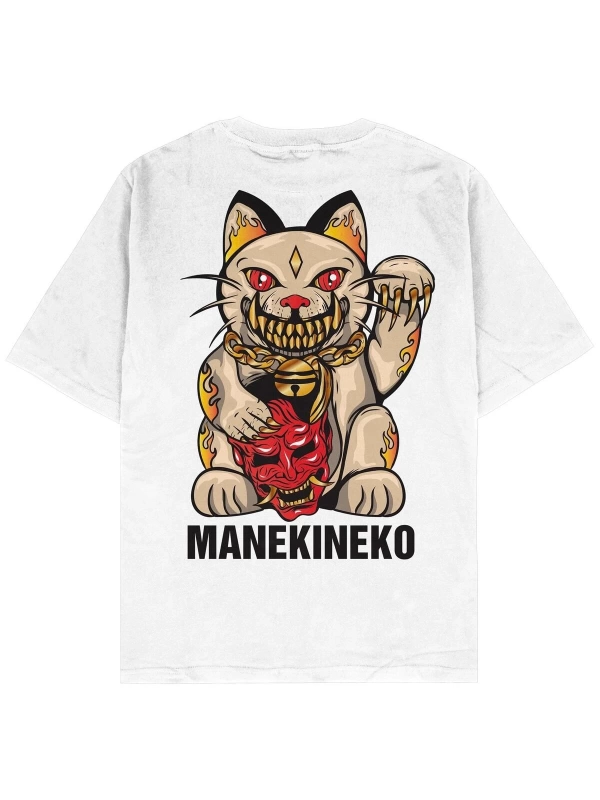 Manekineko Beyaz Oversize Unisex T-shirt