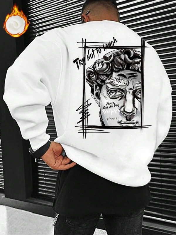 Manfinity EMRG Figure & Letter Graphic Sweatshirt Beyaz
