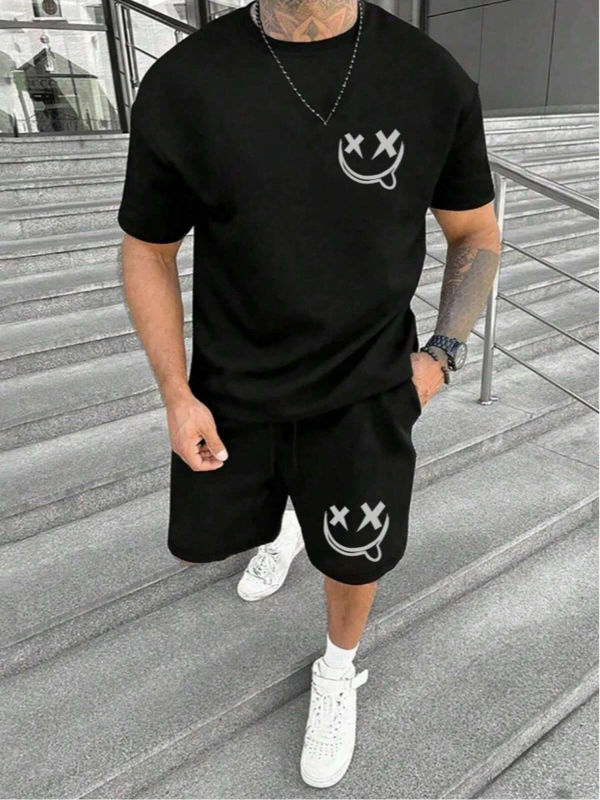 Manfinity Homme Beyaz Örme Erkek Kısa Kollu Tişört ve Şort Takımı