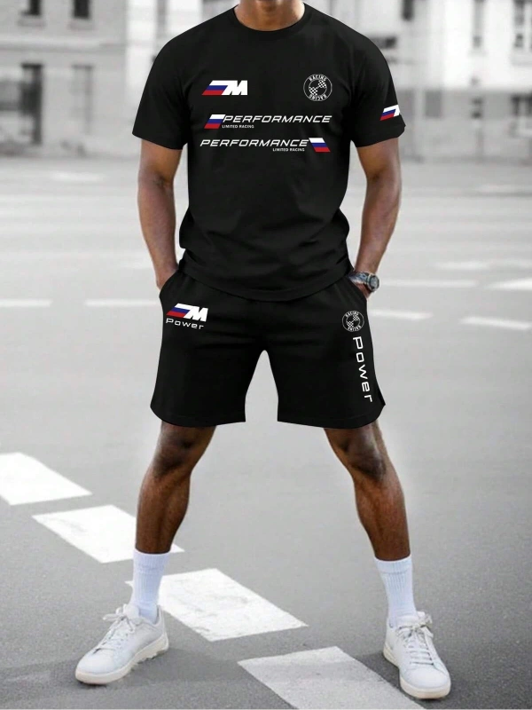 Manfinity Homme Erkek Slogan Baskılı Tişört Ve Şort Takımı