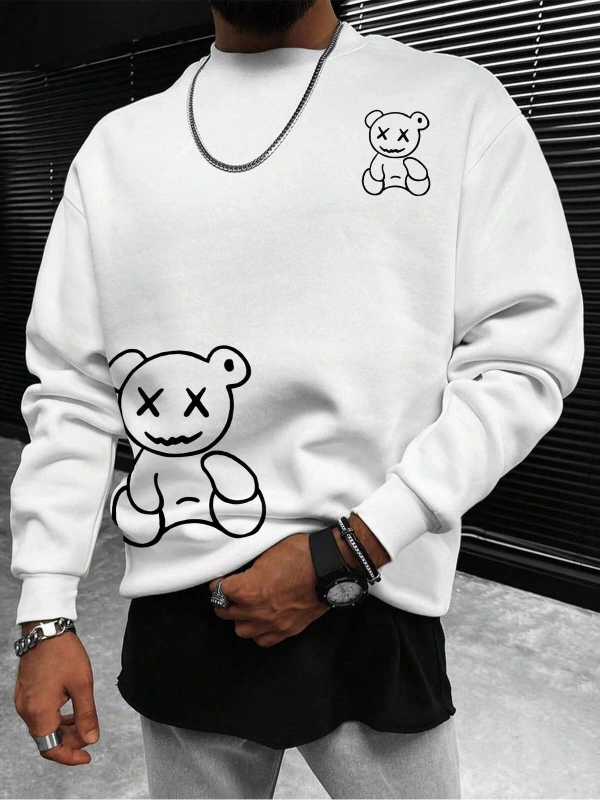 Manfinity Hypemode Bear Print Drop Shoulder Sweatshirt Beyaz