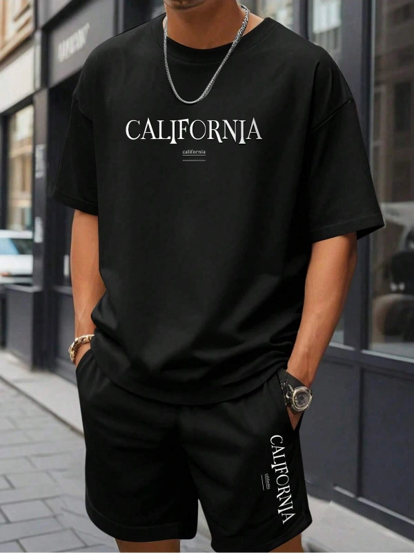 Manfinity Hypemode Erkek Mektup ollu Günlük Tişört Ve Şort Takımı