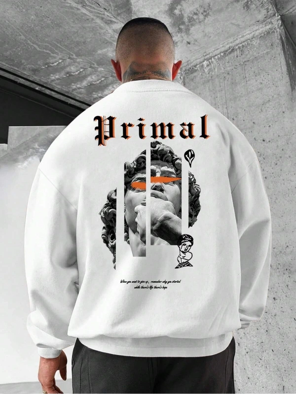 Manfinity Hypemode Slogan & Sculpture Print Pullover Beyaz