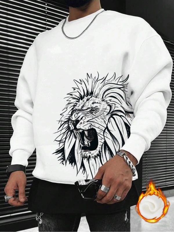 Manfinity LEGND Lion Print Lined Sweatshirt Beyaz