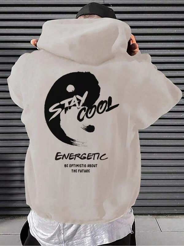 Manfinity LEGND Yin & Yang & Slogan Graphic Hoodie Haki