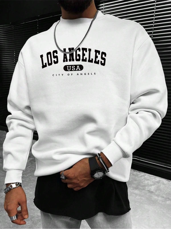 Manfinity Sporsity Letter Graphic Drop Shoulder Sweatshirt Beyaz