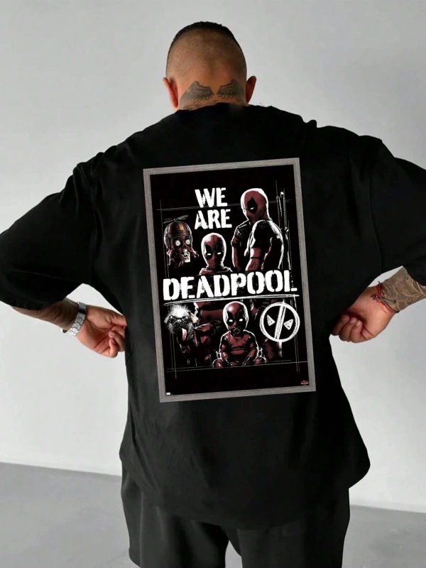 Marvel Erkek Basit Biz Deadpooluz Grafik Baskılı Yuvarlak Yaka Kısa Kollu Tişört, Siyah, Y