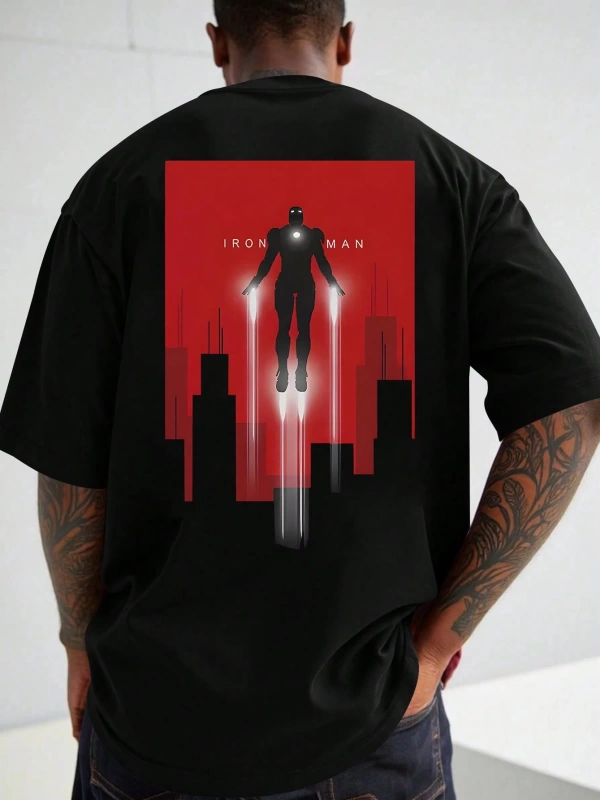 Marvel Erkek Minimalist Demir Adam Grafik Baskılı Yuvarlak Yaka Kısa Kollu Tişört, Siyah, Yaz