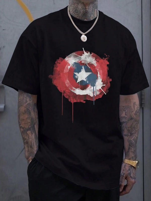 Marvel Erkek Minimalist Kalkan Logo Baskılı Yuvarlak Yaka Kısa Kollu Tişört, Siyah, Yaz