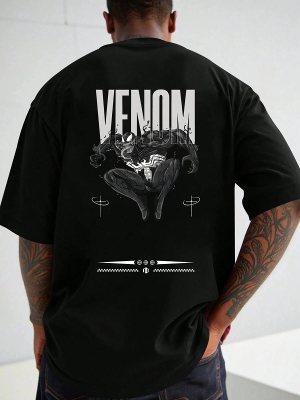 Marvel Erkek Minimalist Lethal Venom Baskılı Yuvarlak Yaka Kısa Kollu Tişört, Siyah Yazlık Ti