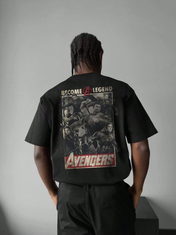 Marvel Erkek Minimalist Marvel Rust Grafik Baskılı Yuvarlak Yaka Kısa Kollu Siyah Tişört, Yaz