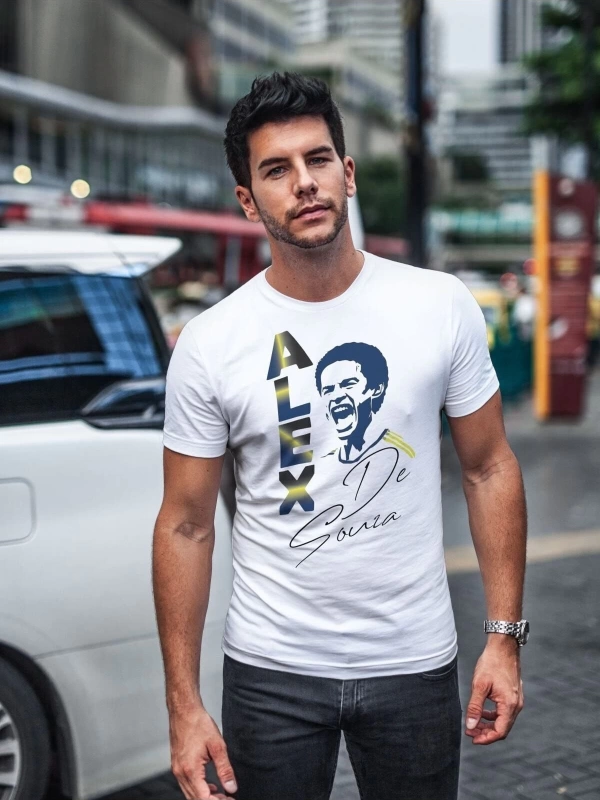 Mavi Alex De Souza Silüet Futbol Portre Imzalı Baskılı T-shirt Pnrmtshrt