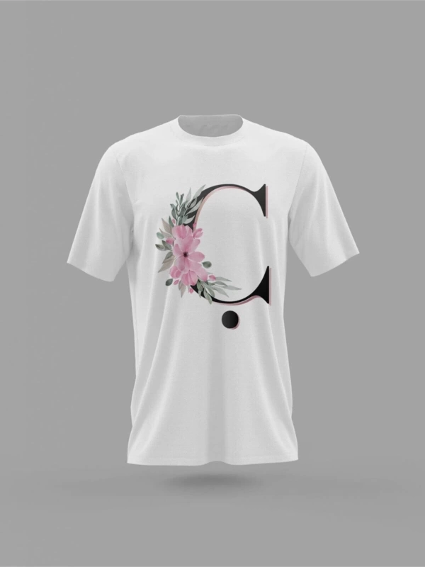 MAVİ Ç Harfi Baş Harf Pembe Çiçekli Baskılı T-shirt PNRMTSHRT4492