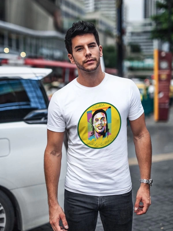 MAVİ Ronaldinho Brezilya Milan Barcelona Efsane Futbolcu Baskılı T-shirt PNRMTSHRT0