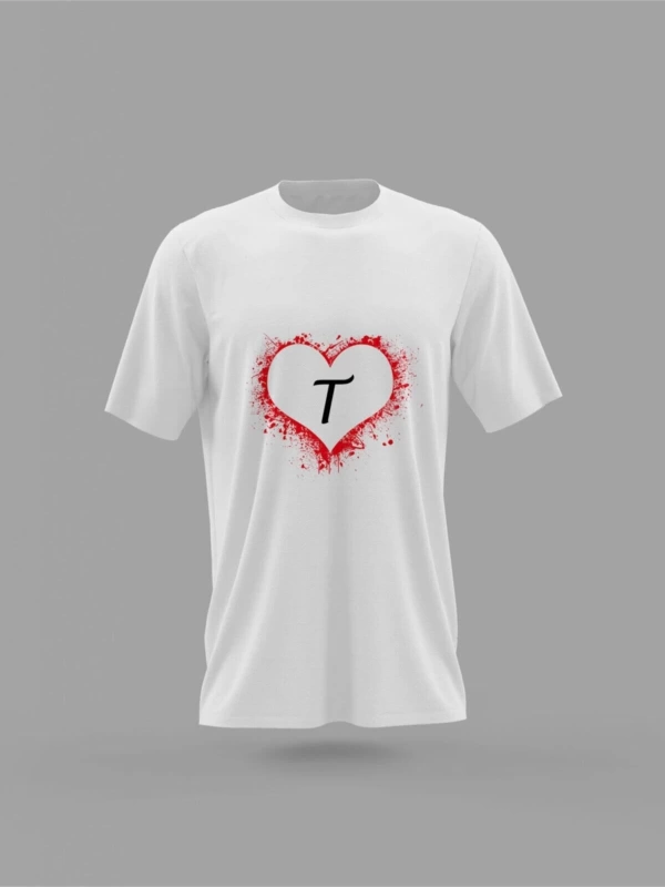 MAVİ T Harfi Kalp Baskılı T-shirt PNRMTSHRT1094
