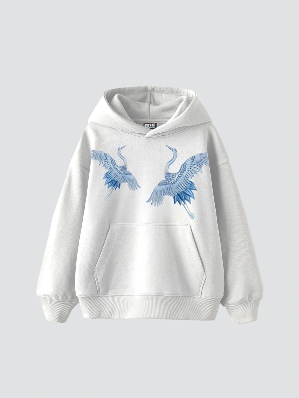 Mavi Turna Baskılı Oversize Unisex Premium Beyaz