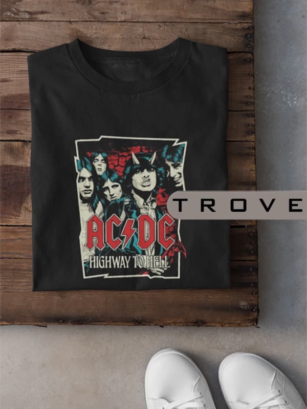MAVİ Unısex Kadın Erkek Acdc - Ac/dc Rockn Roll Metal %100 Pamuk Baskılı Siyah Beyaz T-shir