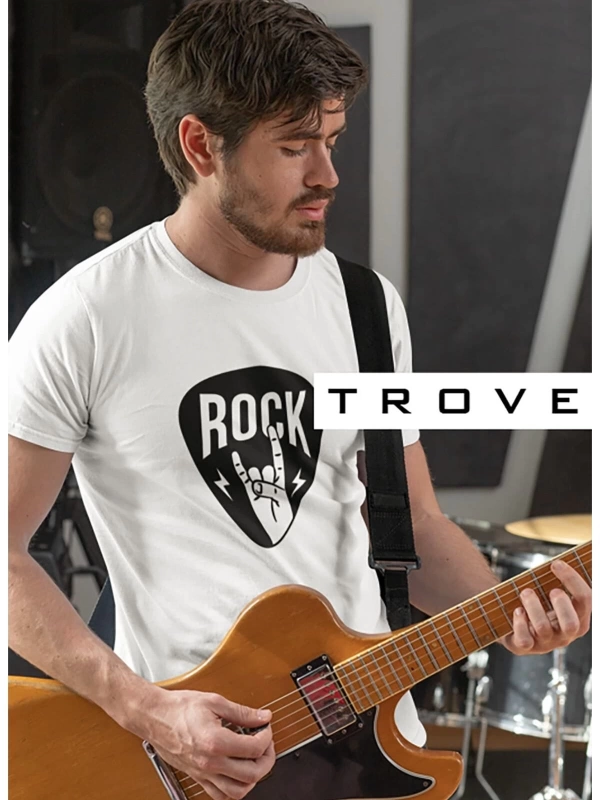 MAVİ Unısex Kadın Erkek Rockn Roll Gitar Pena Tasarım Baskılı % 100 Pamuk T-shirt ROCKNROL