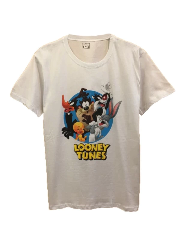 MAVİ Unisex Loney Tunes Karakter Beyaz Tshirt PKBC9058