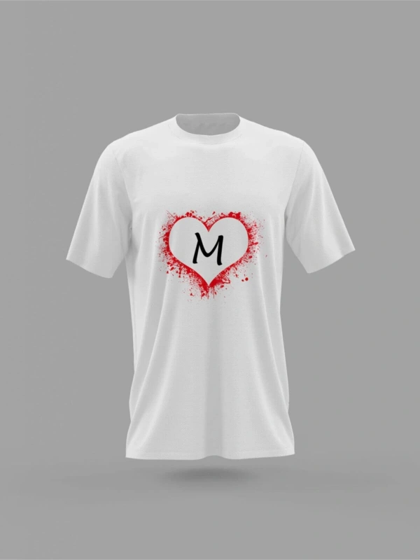 MAVİ Unisex M Harfi Kalp Baskılı T-shirt PNRMTSHRT1085