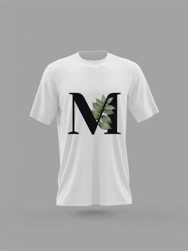 MAVİ Unisex M Harfi Yeşil Yapraklı Baskılı T-shirt PNRMTSHRT4516