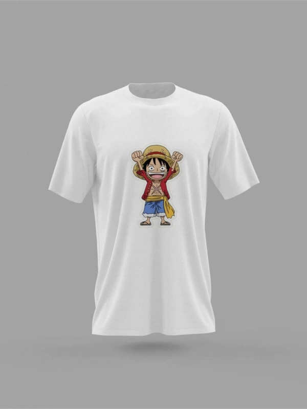 MAVİ Unisex One Piece Anime Dizi Monkey D. Luffy Sticker Baskılı T-shirt PNRMTSHRT4