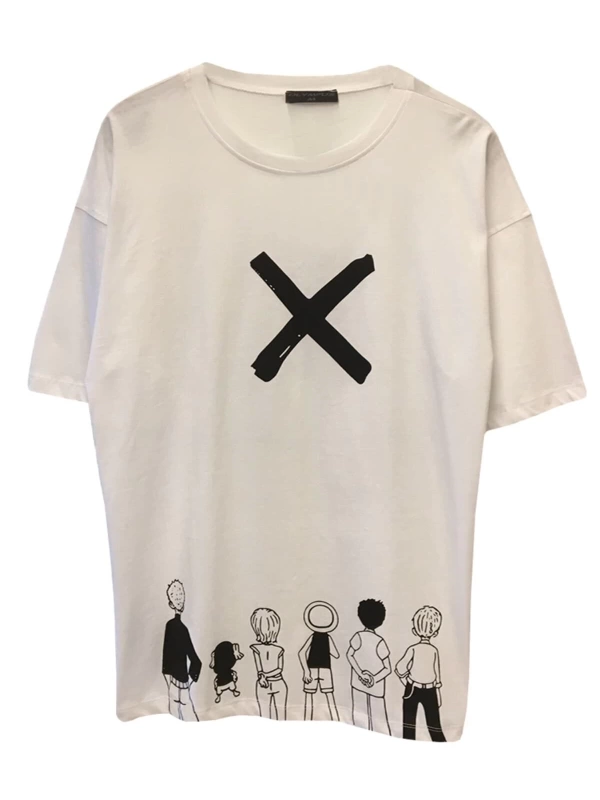 MAVİ Unisex Oversize Anime One Piece Baskılı Beyaz Tişört ONPC85410