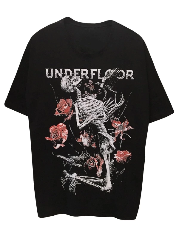 MAVİ Unisex Oversize Harajuku Underfloor Skeleton Baskılı Tişört SKLT86521