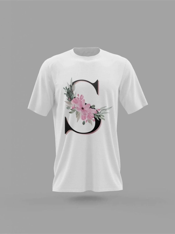 MAVİ Unisex S Harfi Baş Harf Pembe Çiçekli Baskılı T-shirt PNRMTSHRT4483