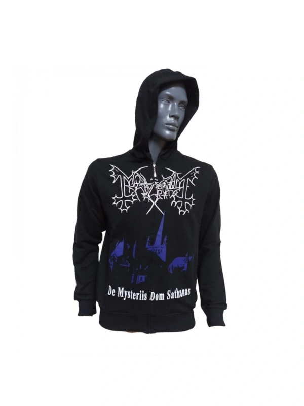 Mayhem De Mysteriis Dom Sathanas Metal Band Baskılı Kapüşonlu Fermuarlı Sweatshirt Siyah