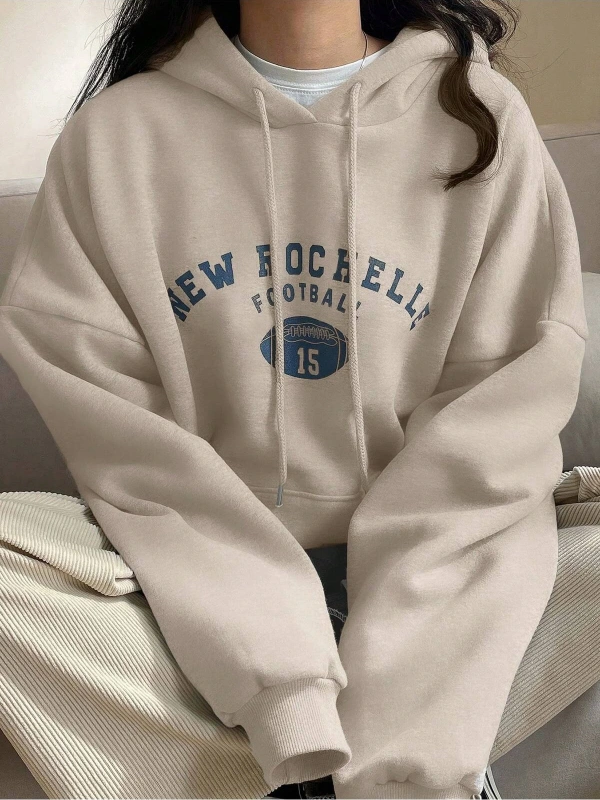 Mektup Grafik Damla Omuz İpli Kapüşonlu Üst Bej