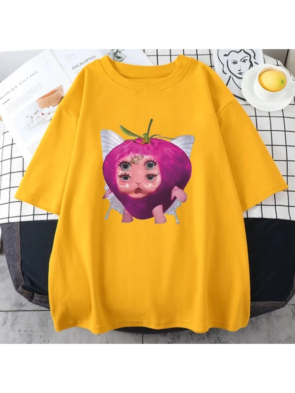 Melanie Martinez çilek sevimli grafik T shirt yeni erkek kadıns Kawaii gevşek giysiler kısa