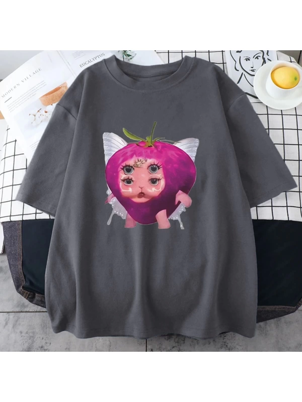 Melanie Martinez çilek sevimli grafik T shirt yeni erkek kadıns Kawaii gevşek giysiler kısa