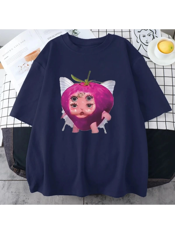 Melanie Martinez çilek sevimli grafik T shirt yeni erkek kadıns Kawaii gevşek giysiler kısa