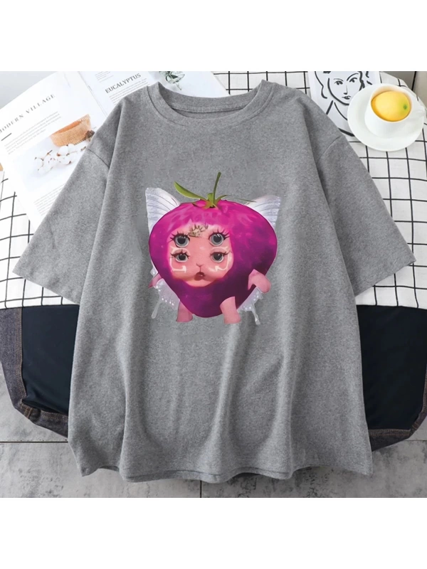 Melanie Martinez çilek sevimli grafik T shirt yeni erkek kadıns Kawaii gevşek giysiler kısa