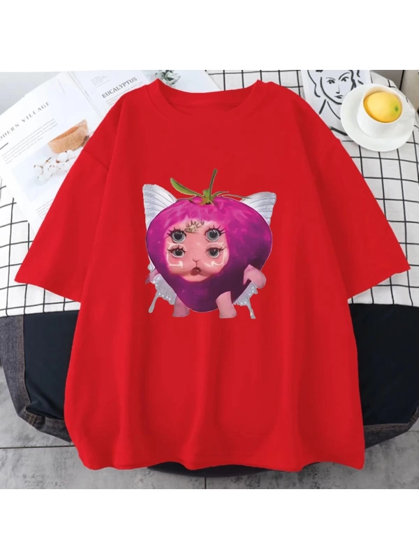 Melanie Martinez çilek sevimli grafik T shirt yeni erkek kadıns Kawaii gevşek giysiler kısa