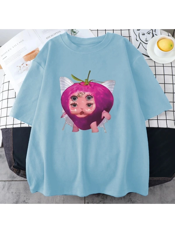 Melanie Martinez çilek sevimli grafik T shirt yeni erkek kadıns Kawaii gevşek giysiler kısa