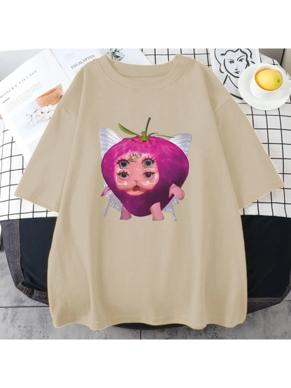 Melanie Martinez çilek sevimli grafik T shirt yeni erkek kadıns Kawaii gevşek giysiler kısa