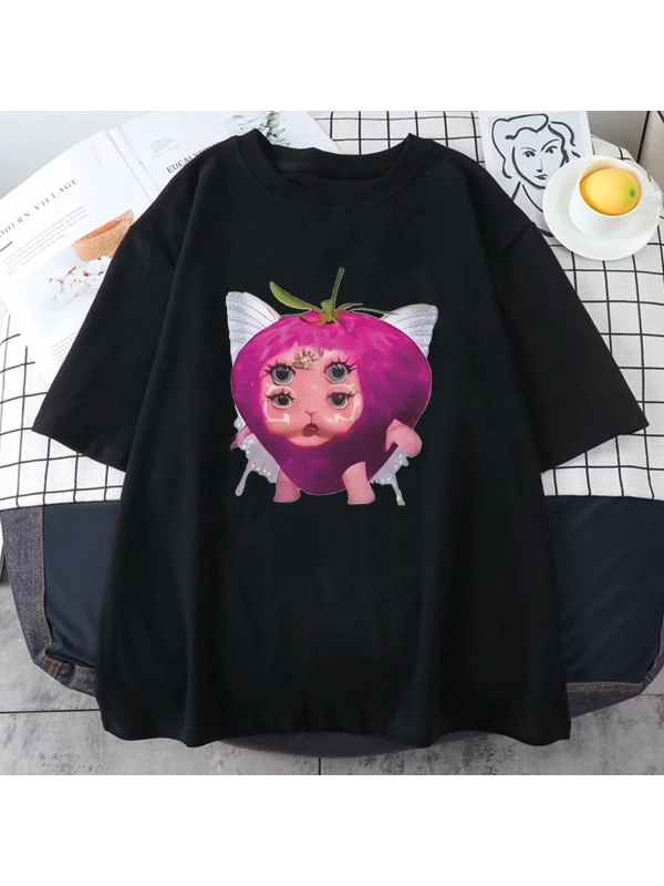 Melanie Martinez çilek sevimli grafik T shirt yeni erkek kadıns Kawaii gevşek giysiler kısa