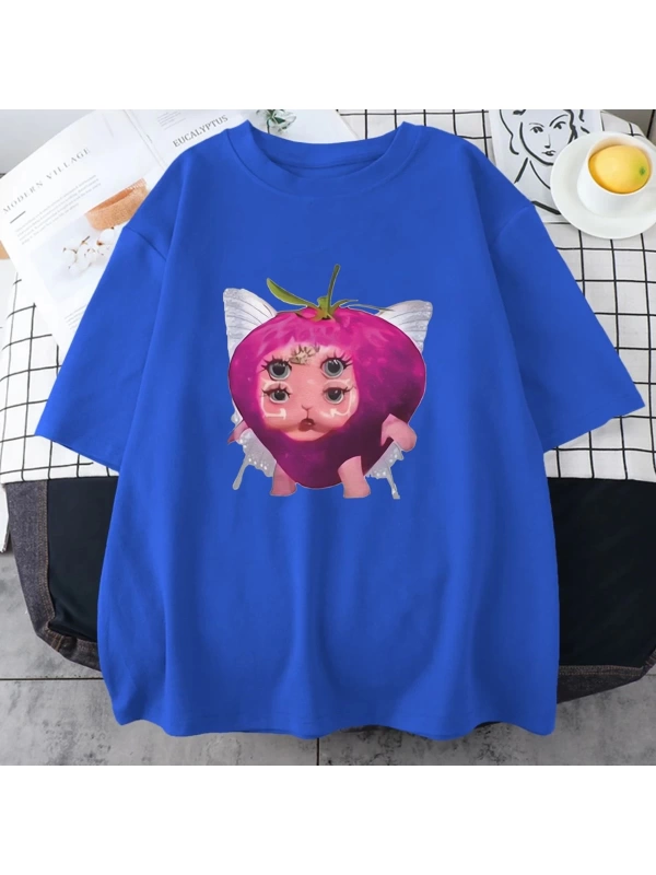 Melanie Martinez çilek sevimli grafik T shirt yeni erkek kadıns Kawaii gevşek giysiler kısa