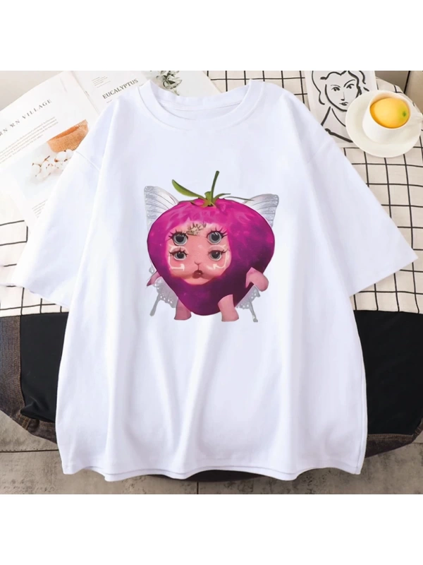 Melanie Martinez çilek sevimli grafik T shirt yeni erkek kadıns Kawaii gevşek giysiler kısa