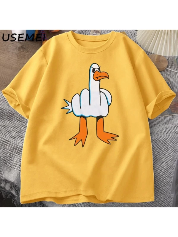Mens komik tişört kaba martı grafik Tee rahat pamuk kısa kollu O boyun T Shirt Streetwear mod